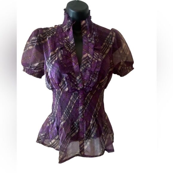 Lucy & Company purple plaid sheer top size M NWT / juniors / business casual - Picture 8 of 8